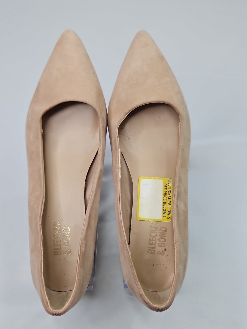 Bleecker & Bond Pointed Tan Suede Heels With Gold Heels Size 6